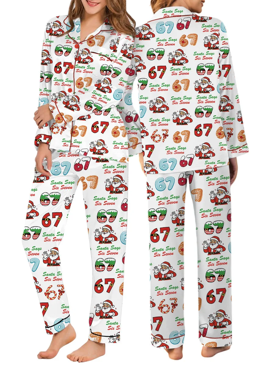 Santa Says Six Seven Satin Pajamas Set For Women