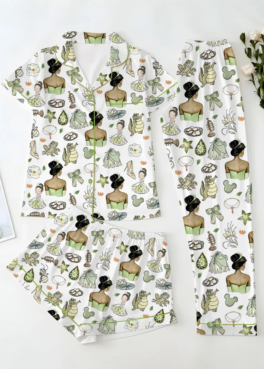 Women’s Princess And The Frog Satin Pajamas Set, White Color, US Size S-5XL - Image 14