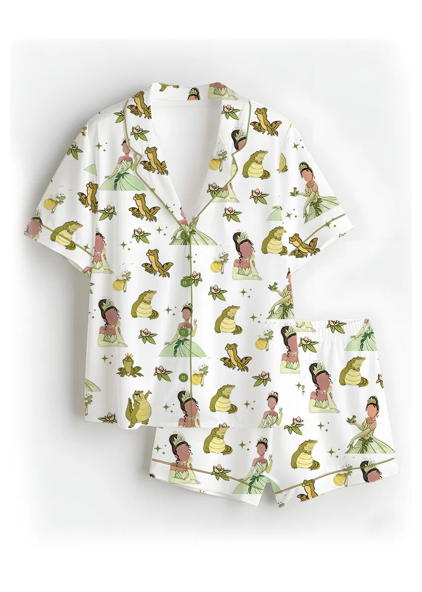Women's Princess And The Frog Pajamas Set For Women, White Color, US Size S-5XL