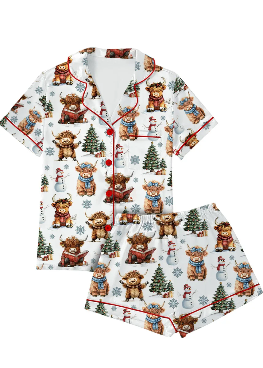 Christmas Highland Cow Pajamas Set, Cute Christmas Cow Pajamas, Western Xmas