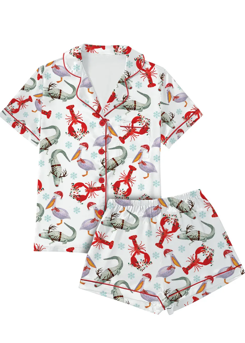 Cajun Louisiana Christmas Pajama Set For Women And Kids, Southern Holiday PJs, Crawfish Gator Xmas Sleepwear, Funny Cajun Christmas Outfit
