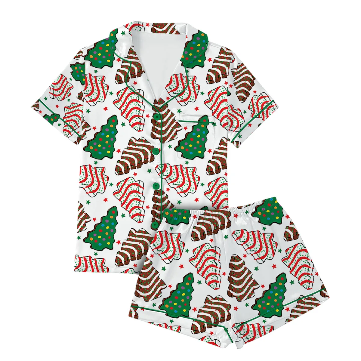 Women's Christmas Tree Cake Satin Pajama Set For Women - Image 4