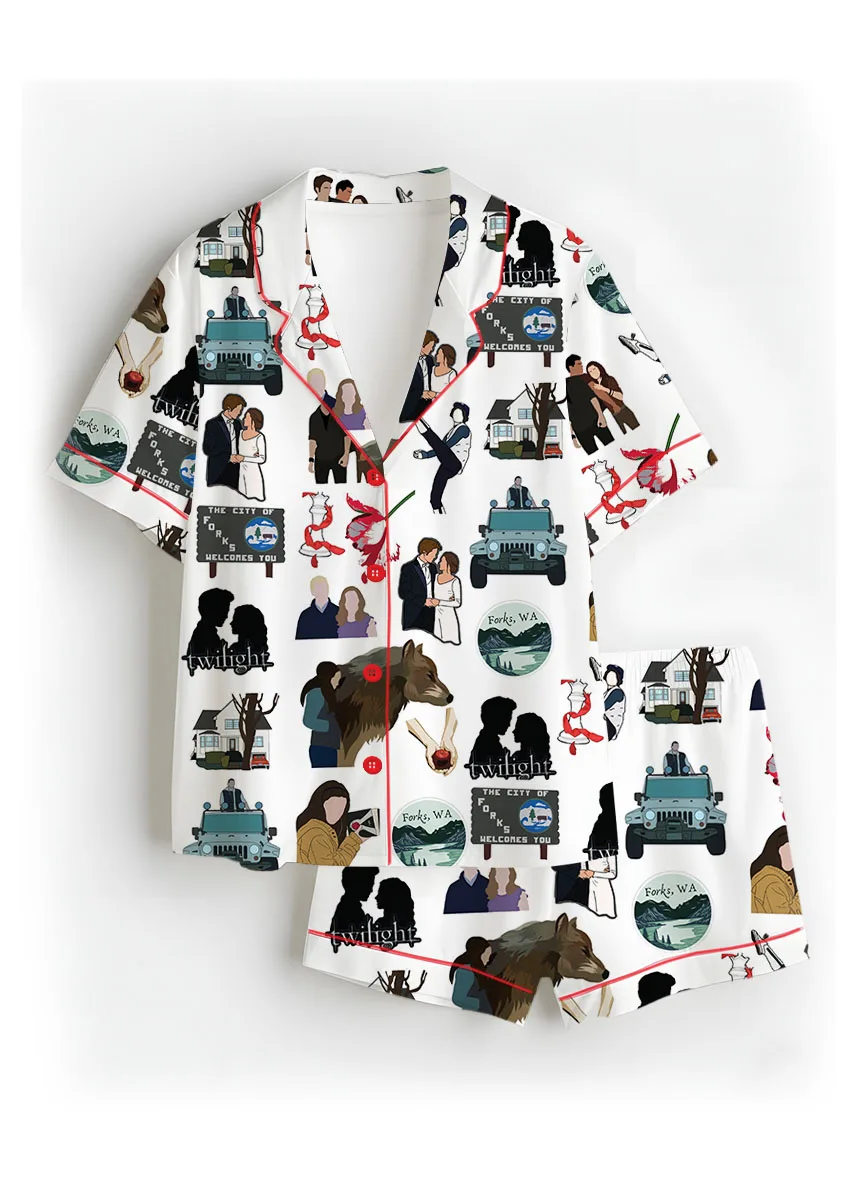 Twilight Inspired City Of Forks Satin Pajamas Set