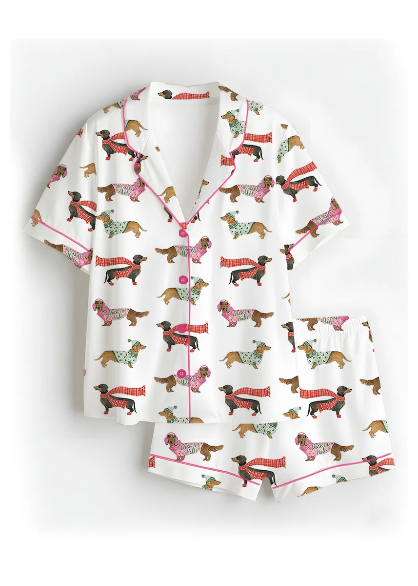 Women's Dachshund Cute Dog Satin Pajama Set For Women