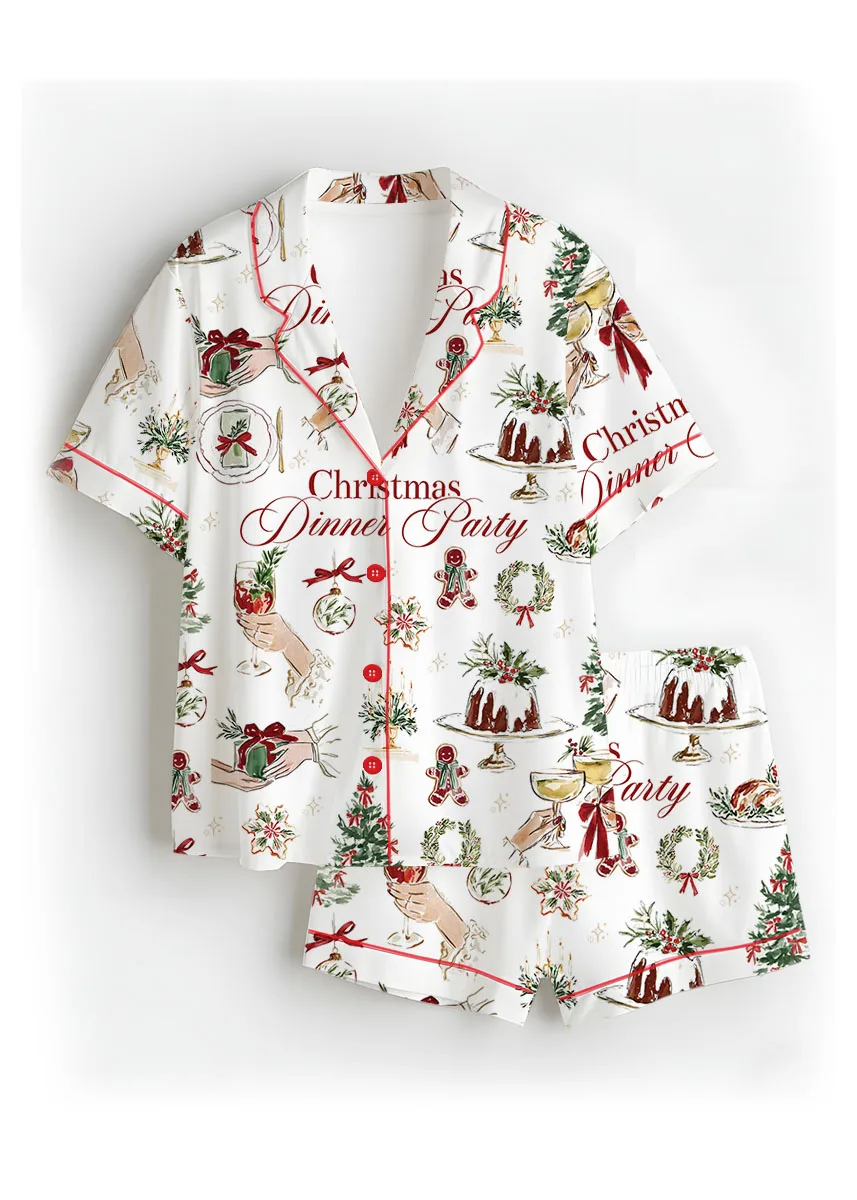 Christmas Dinner Party Satin Pajamas Set For Women