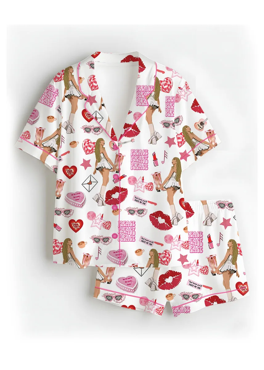 Espresso Music Album Satin Pajamas Set For Women