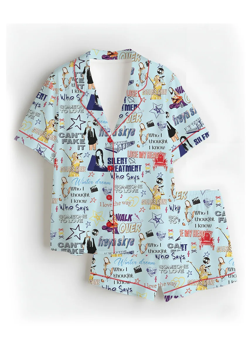 Aesthetic Star Satin Pajamas Set For Women