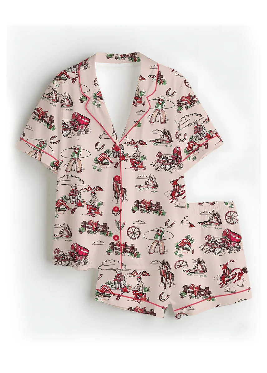 Women's Retro Cowgirl Western Satin Pajamas Set For Women
