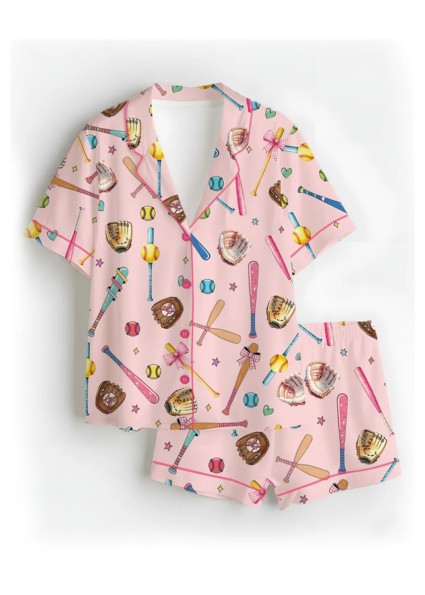 Coquette Softball Satin Pajama Set For Women