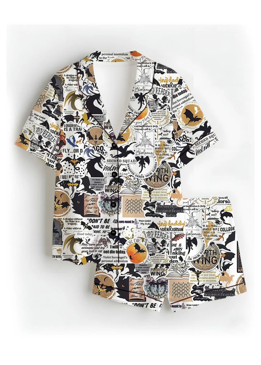 Women's Book Series Pajamas Set For Women, White Color, US Size S-5XL