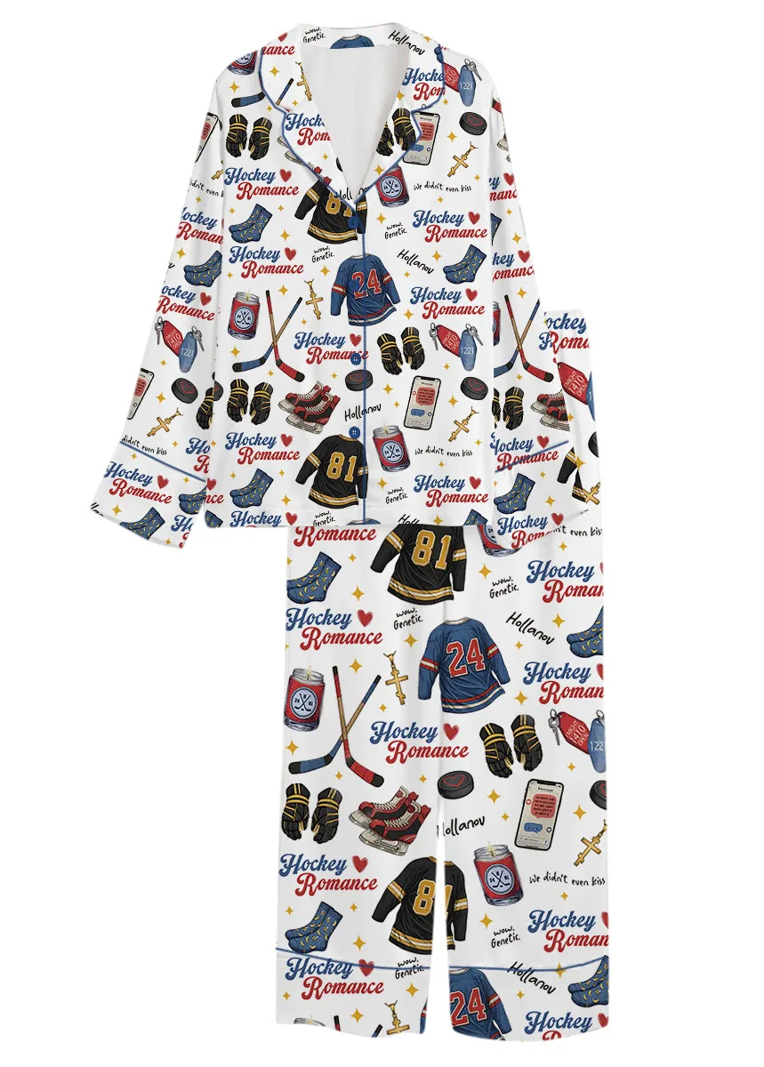 Hockey Romance Satin Pajamas Set For Women - Image 13