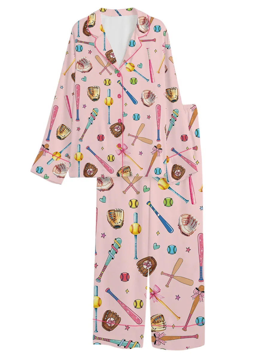 Coquette Softball Satin Pajama Set For Women
