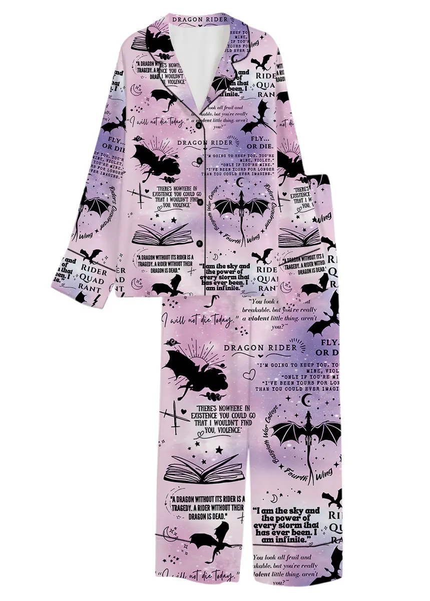 Women's Fantasy Bookish Pajamas Set For Women, Pastel Lilac Pink, US Size S-5XL - Image 13