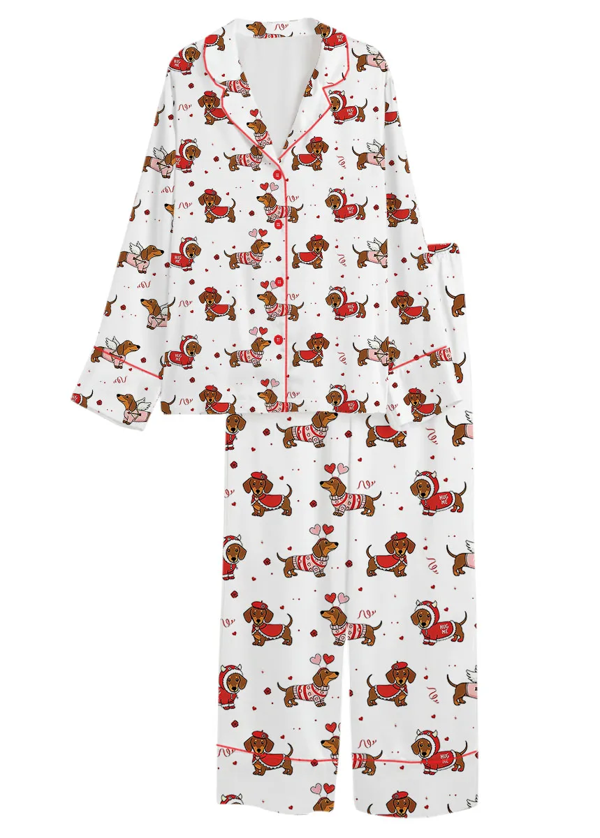 Women's Christmas Dachshund Satin Pajama Set For Women