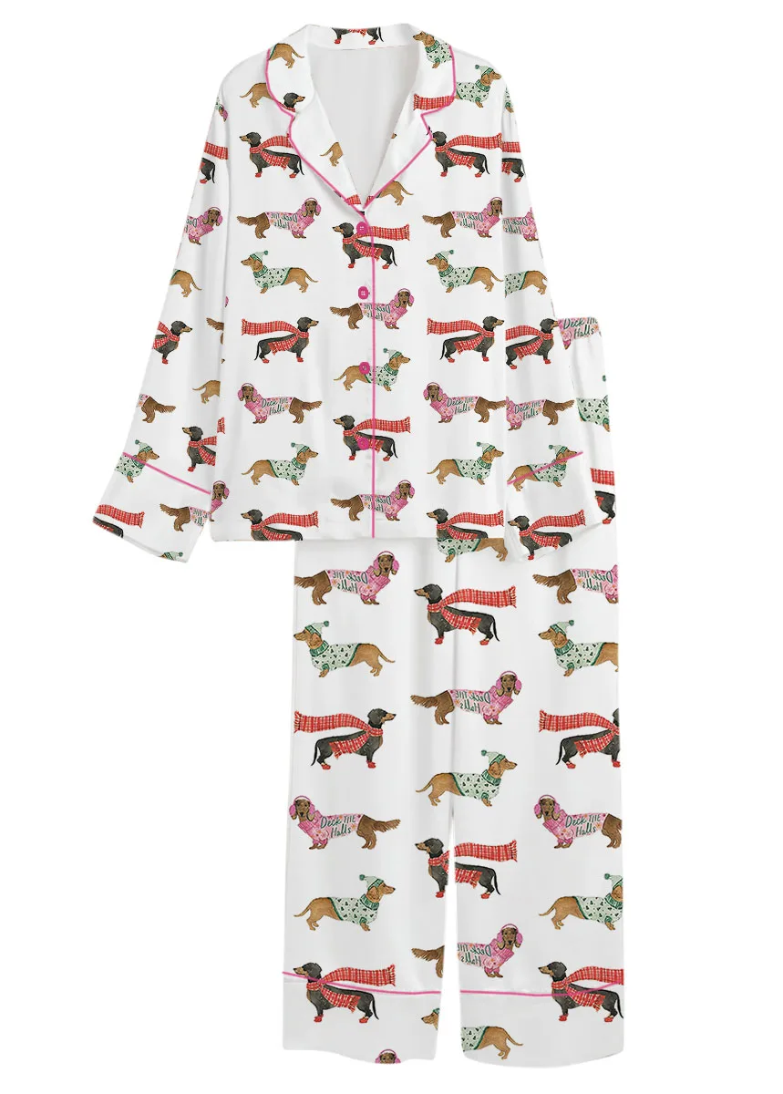 Women's Dachshund Cute Dog Satin Pajama Set For Women