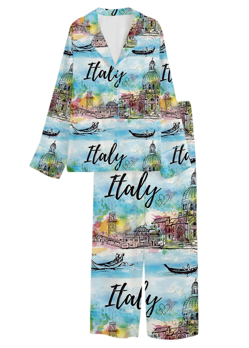 Women's Italy Souvenirs Travel Essentials Pajamas Set For Women, Pastel Blue Color, US Size S-5XL - Image 5