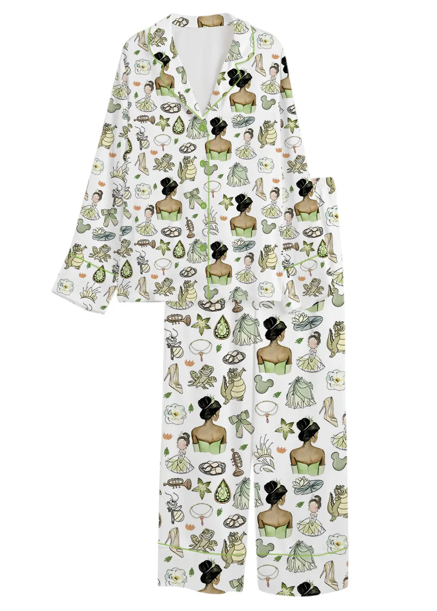 Women’s Princess And The Frog Satin Pajamas Set, White Color, US Size S-5XL - Image 9