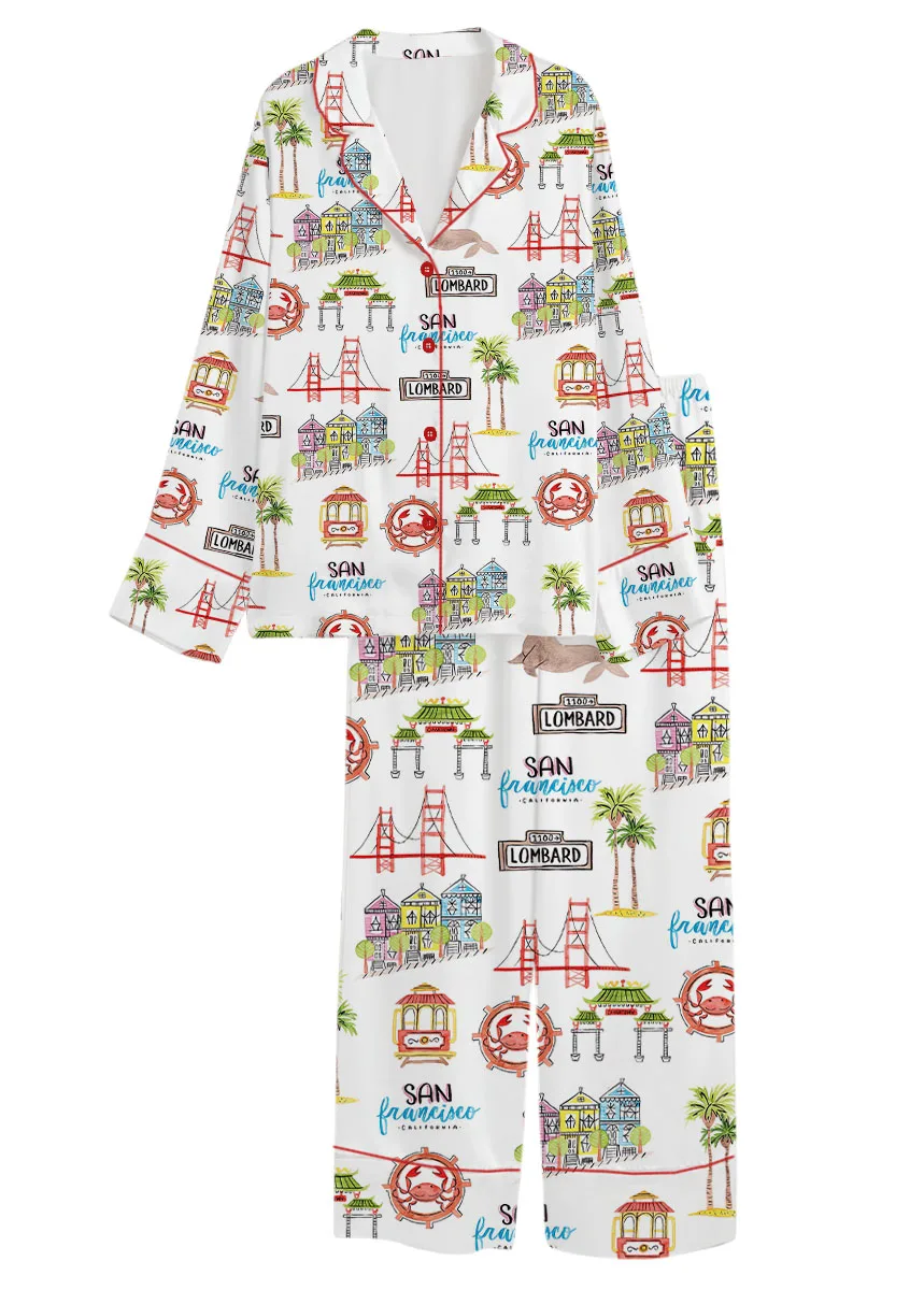 Women’s San Francisco Satin Pajamas Set, White Color, US Size S-5XL - Image 8
