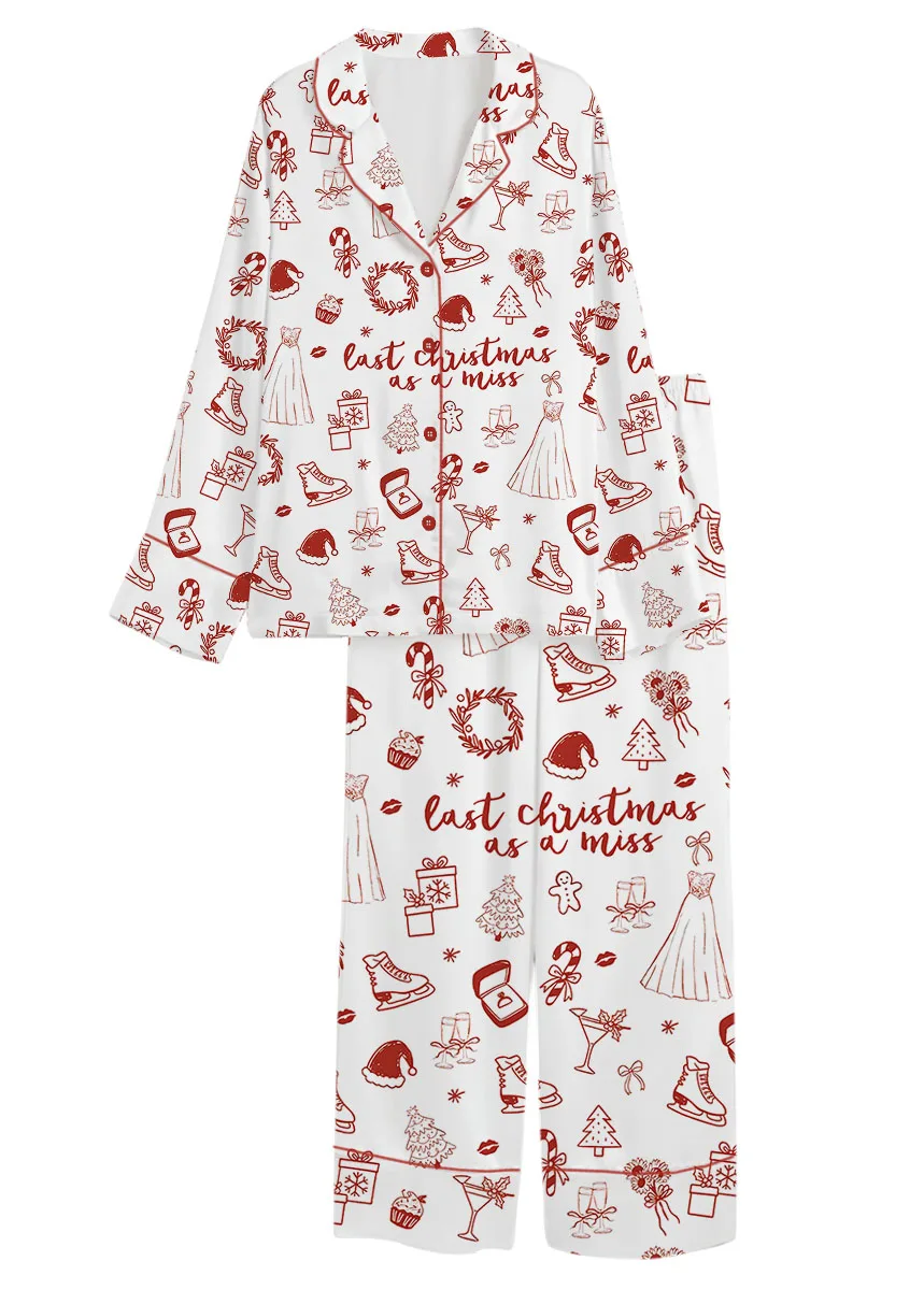 Women’s Christmas Bride To Be Last Christmas As A Miss Satin Pajama Set