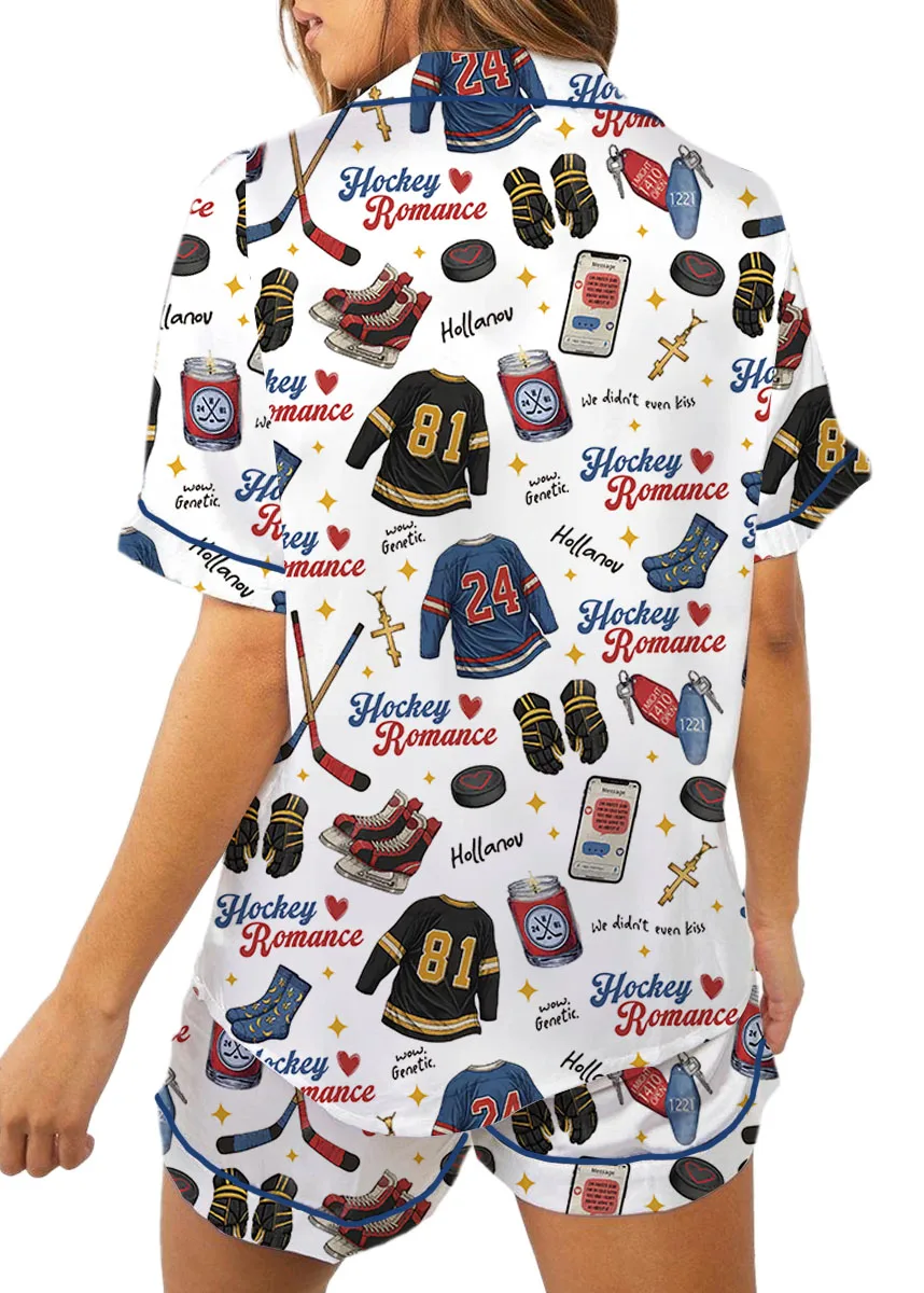 Hockey Romance Satin Pajamas Set For Women - Image 3