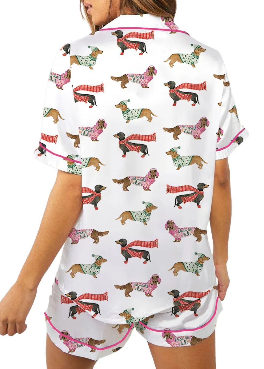 Women's Dachshund Cute Dog Satin Pajama Set For Women