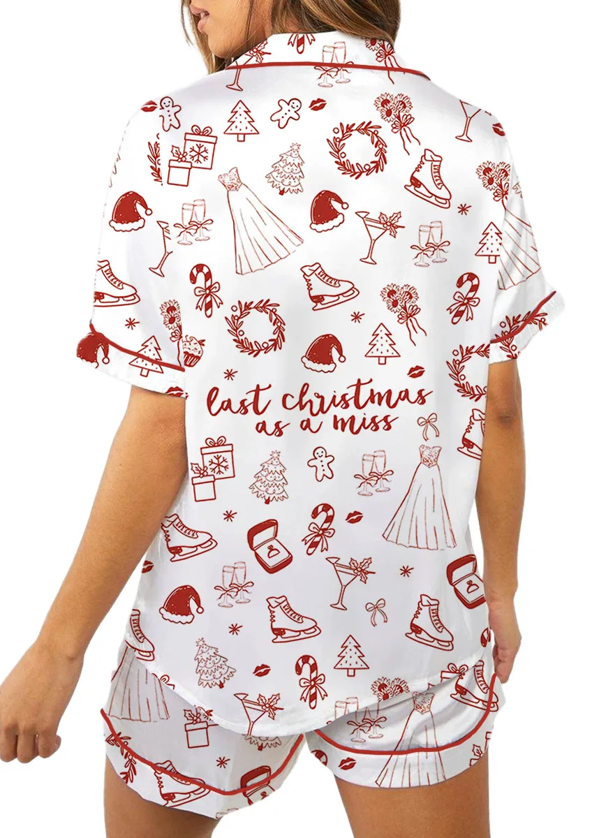 Women’s Christmas Bride To Be Last Christmas As A Miss Satin Pajama Set