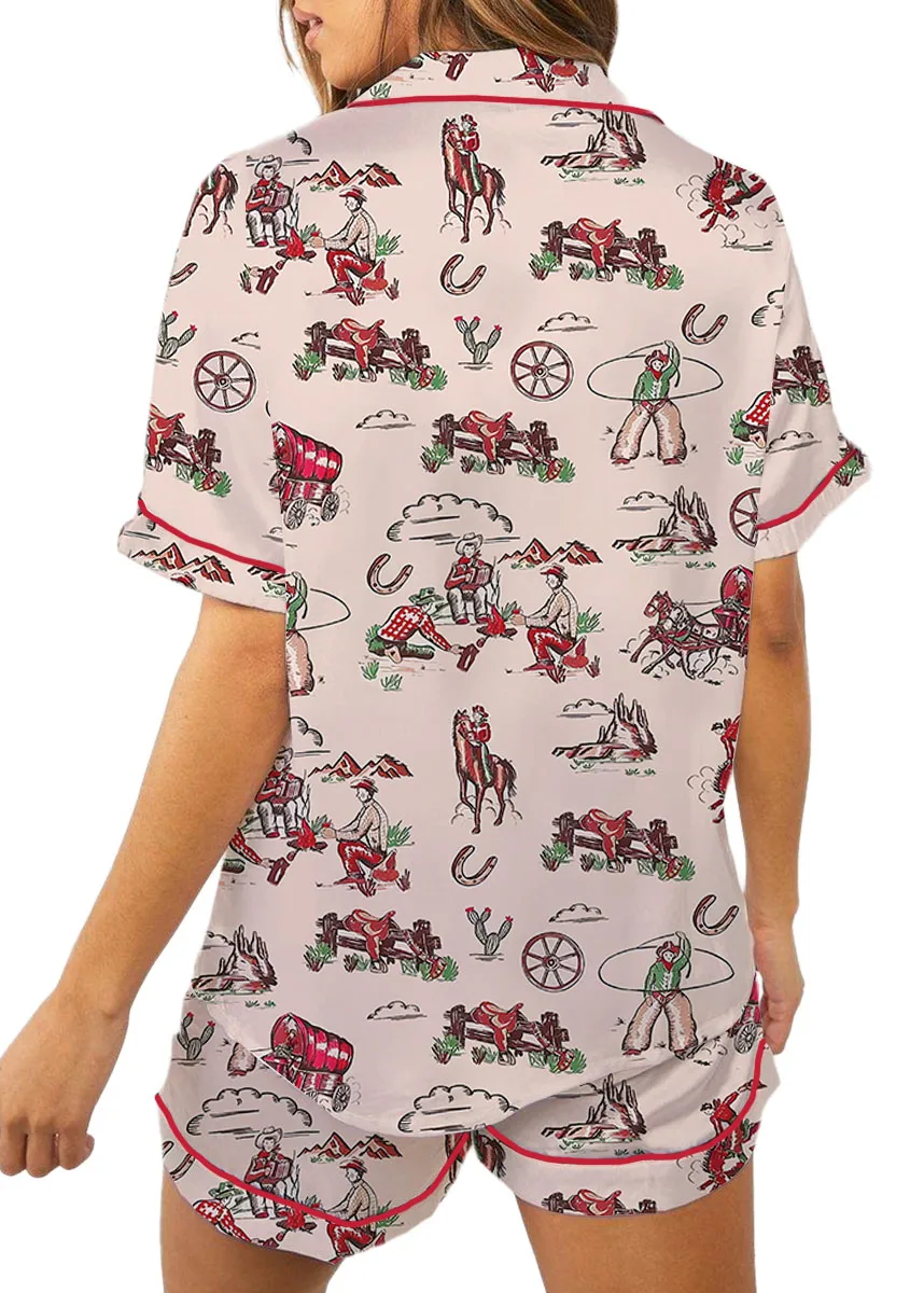 Women's Retro Cowgirl Western Satin Pajamas Set For Women - Image 6