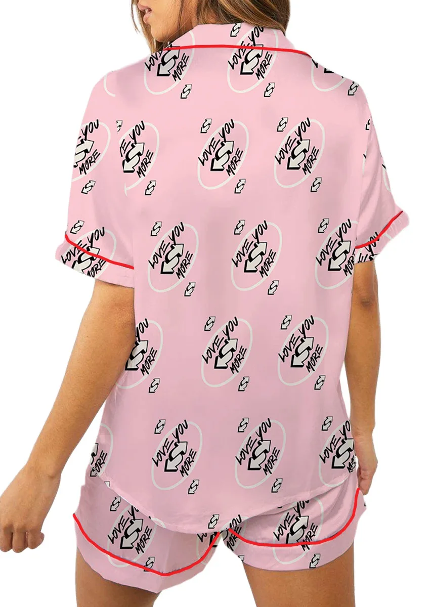 Love You More Pink Color Satin Pajama Set For Women