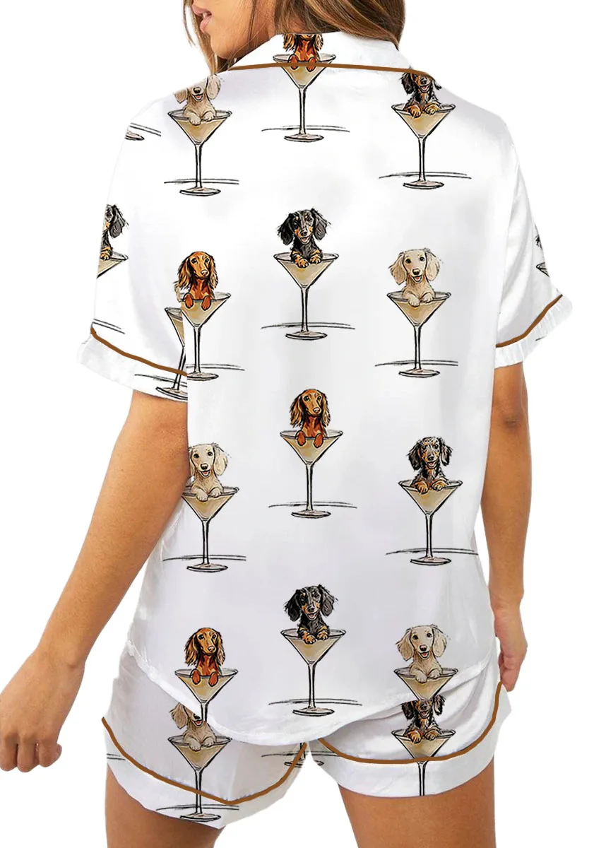 Women’s Dachshund Teeni Weeni Espresso Martini Satin Pajamas Set For Women - Image 7