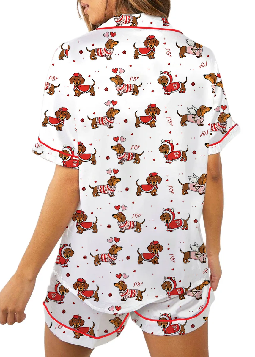 Women's Christmas Dachshund Satin Pajama Set For Women
