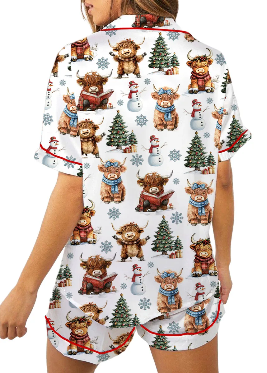 Christmas Highland Cow Pajamas Set, Cute Christmas Cow Pajamas, Western Xmas