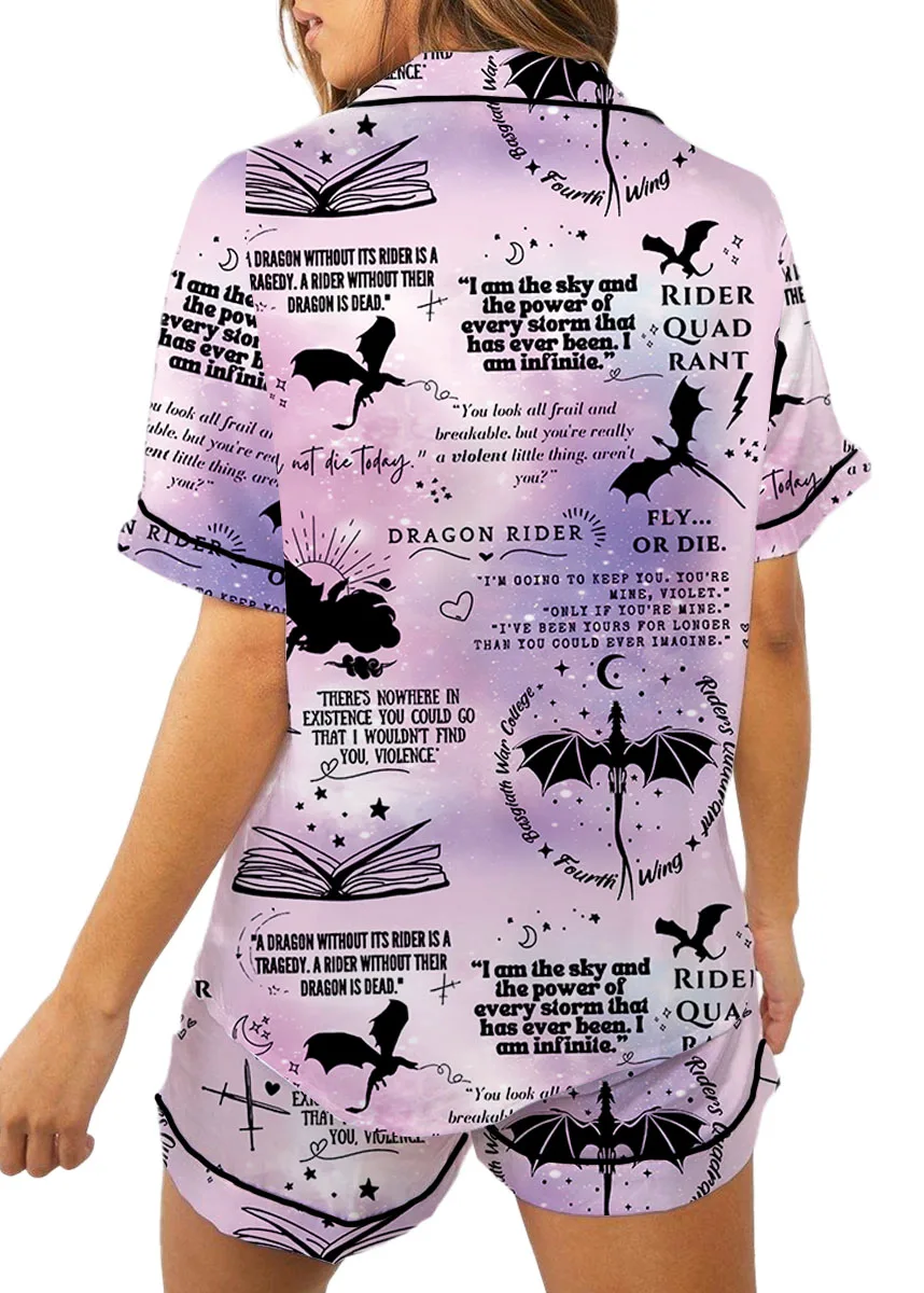 Women's Fantasy Bookish Pajamas Set For Women, Pastel Lilac Pink, US Size S-5XL - Image 7