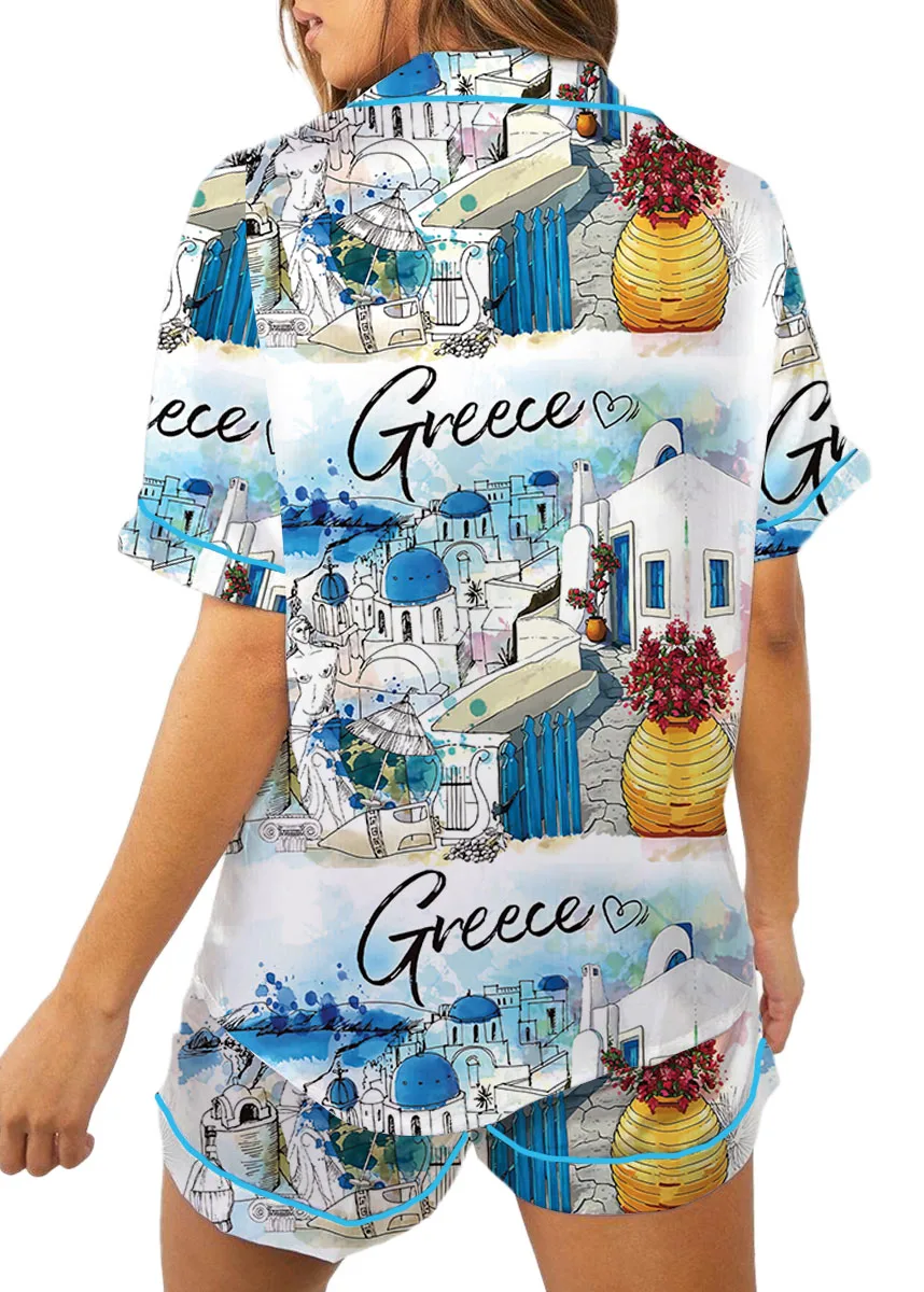 Women's Europe Travel Greece Pajamas Set For Women, White Color, US Size S-5XL - Image 6
