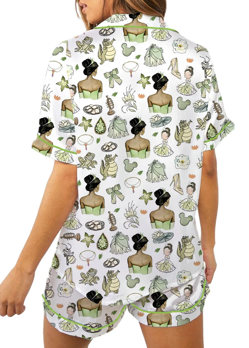Women’s Princess And The Frog Satin Pajamas Set, White Color, US Size S-5XL - Image 4