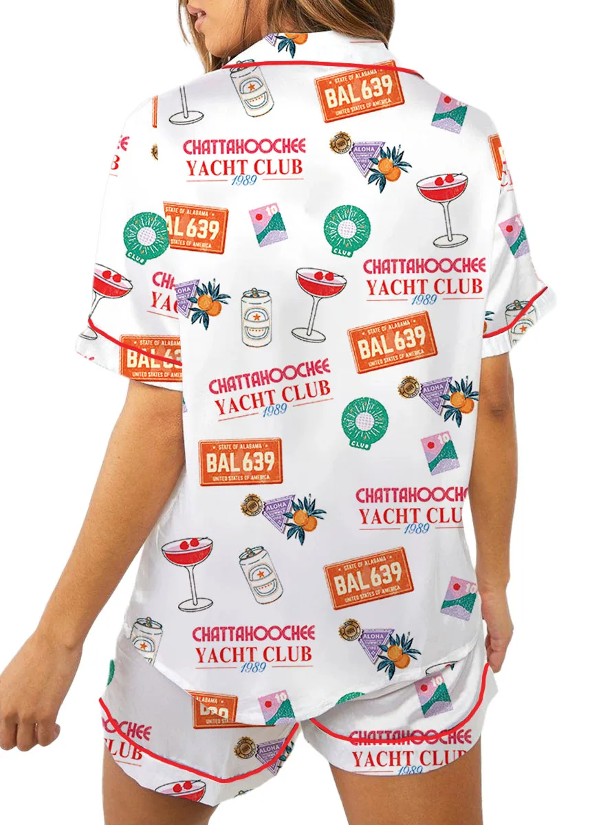 Women’s Chattahoochee Yacht Club Satin Pajamas Set For Women, White Color, US Size S-5XL - Image 5