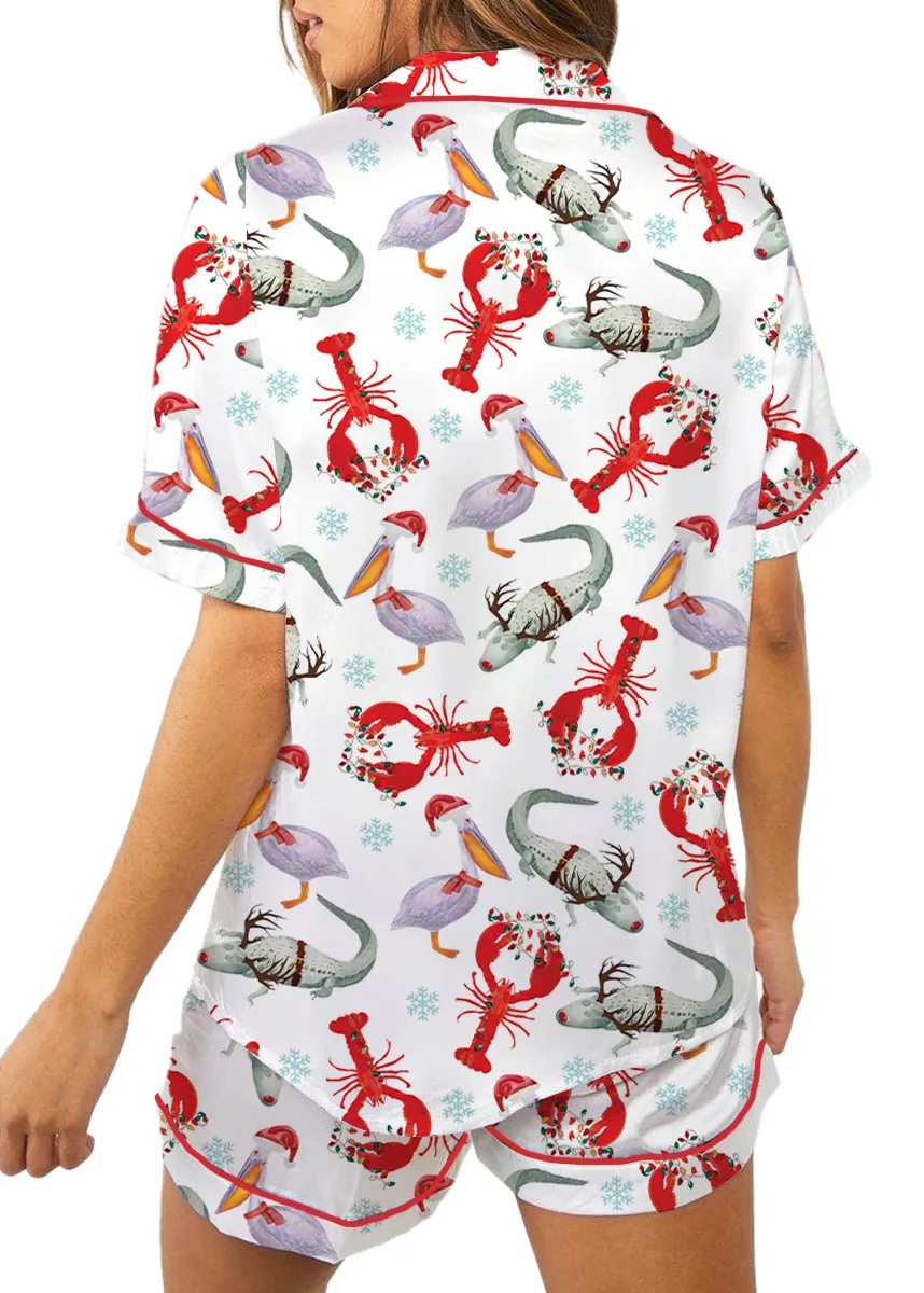 Cajun Louisiana Christmas Pajama Set For Women And Kids, Southern Holiday PJs, Crawfish Gator Xmas Sleepwear, Funny Cajun Christmas Outfit