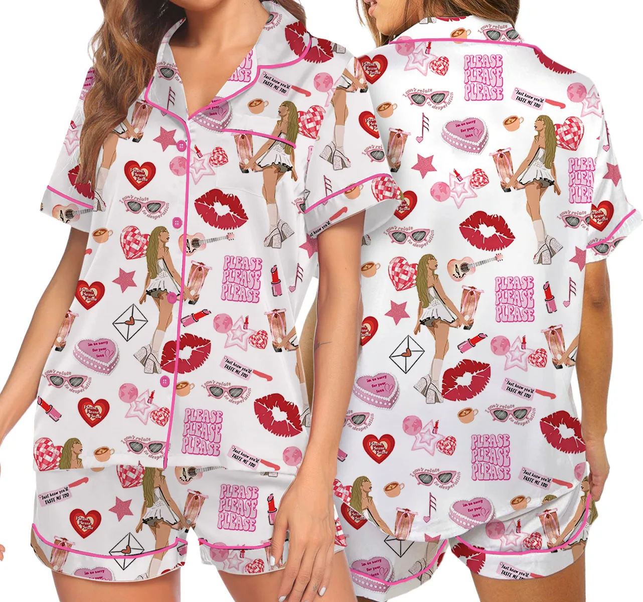 Espresso Music Album Satin Pajamas Set For Women