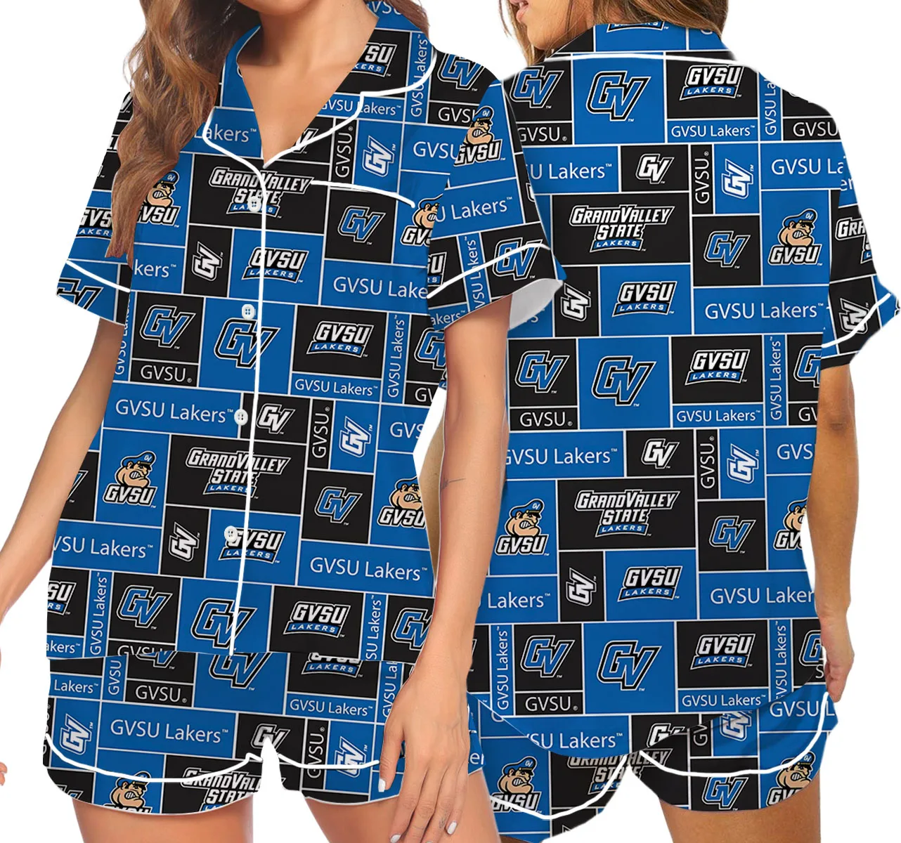 Valley State University Lakers GVSU College Royal Blue Satin Pajama Set For Women - Image 3