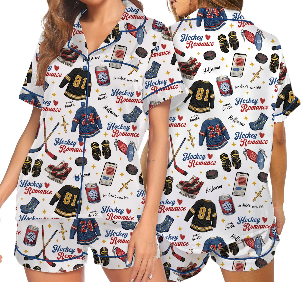 Hockey Romance Satin Pajamas Set For Women - Image 4