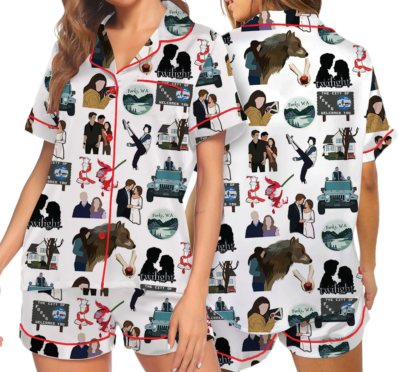 Twilight Inspired City Of Forks Satin Pajamas Set