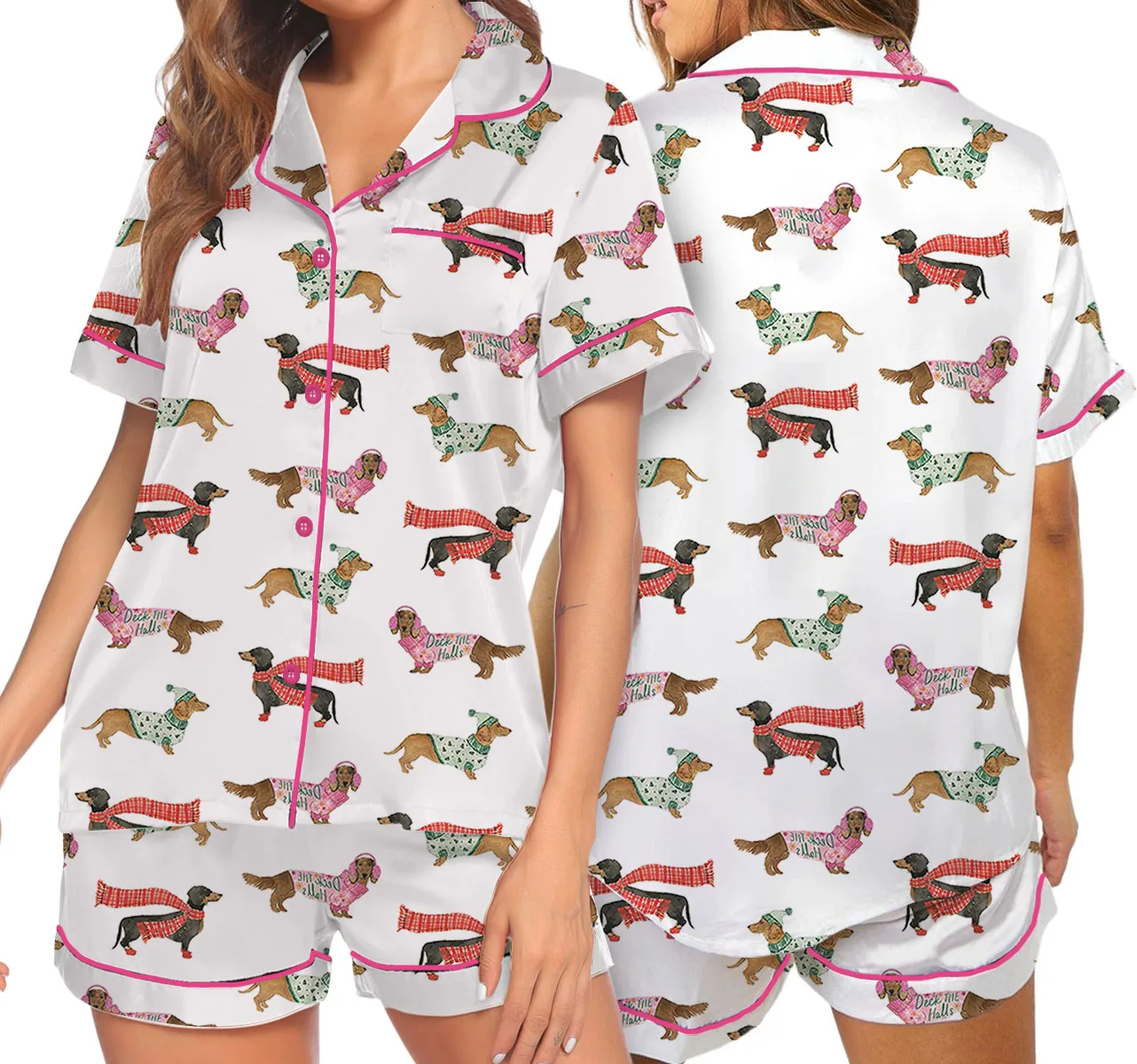 Women's Dachshund Cute Dog Satin Pajama Set For Women
