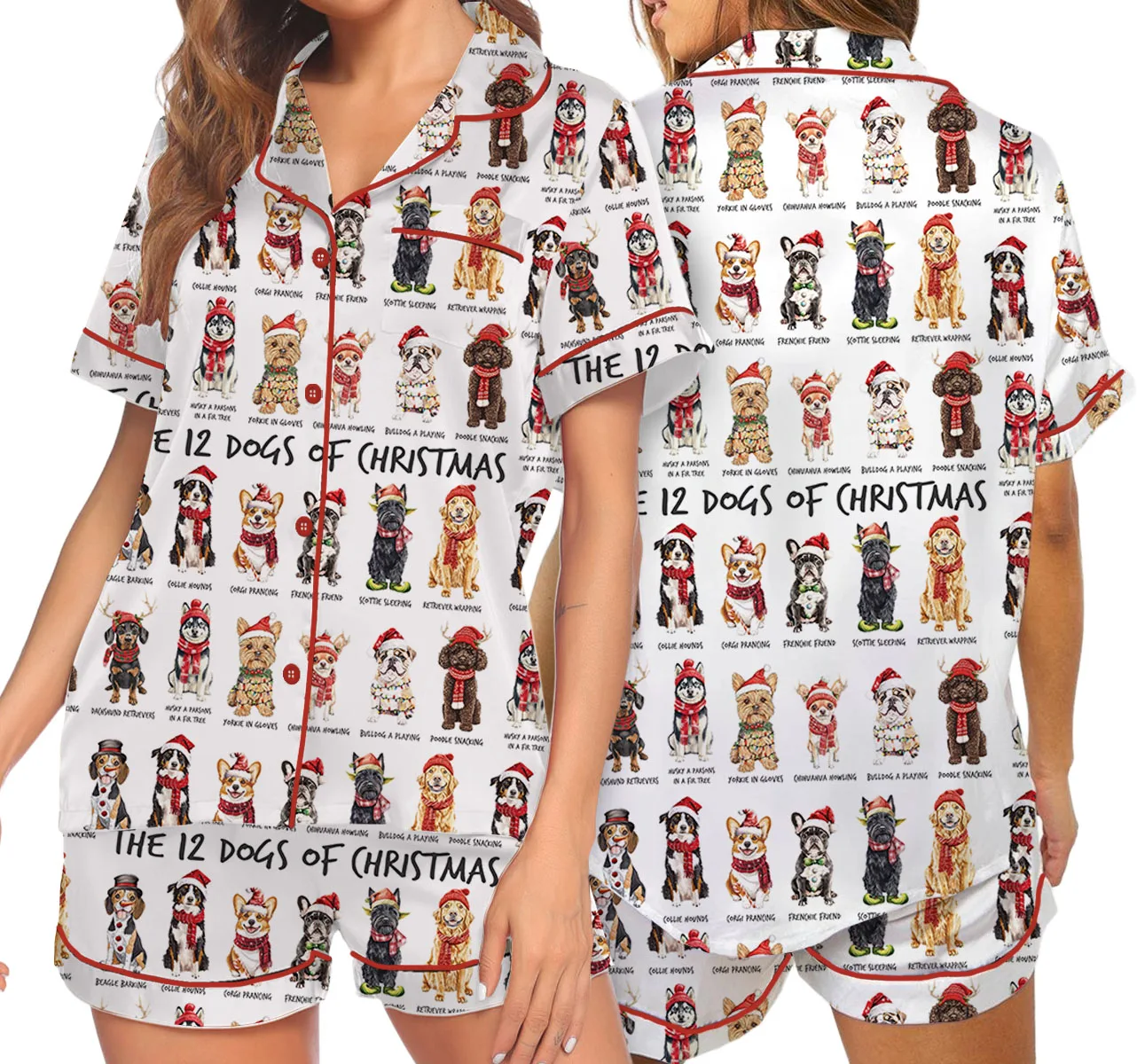 The 12 Dogs Of Christmas Satin Pajamas Set For Women