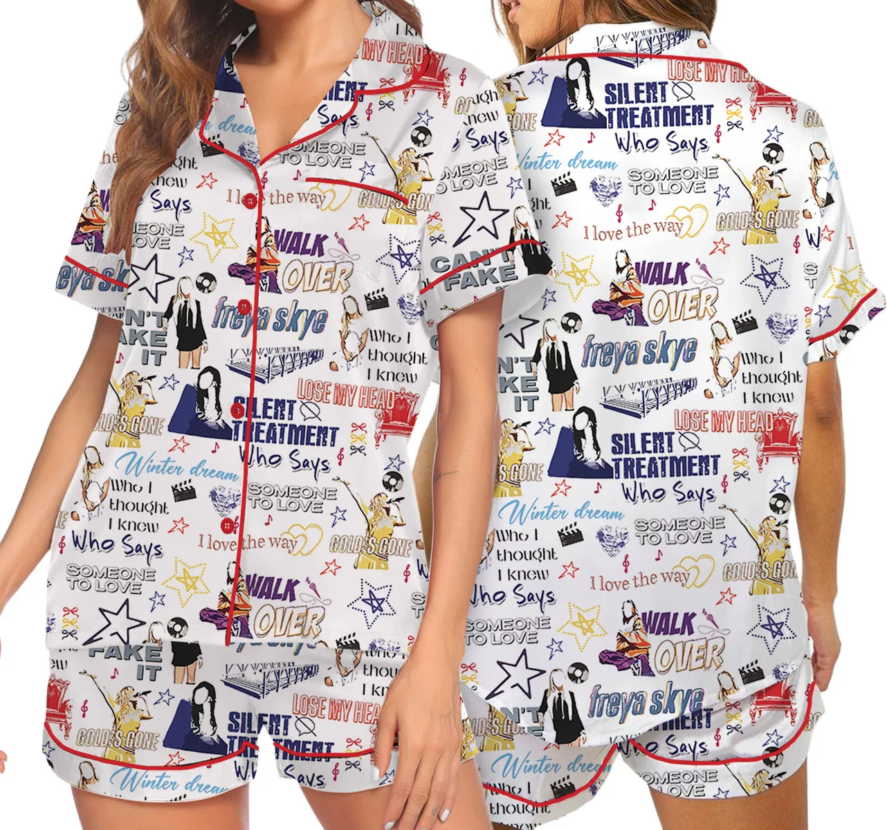 Aesthetic Star Satin Pajamas Set For Women - Image 7