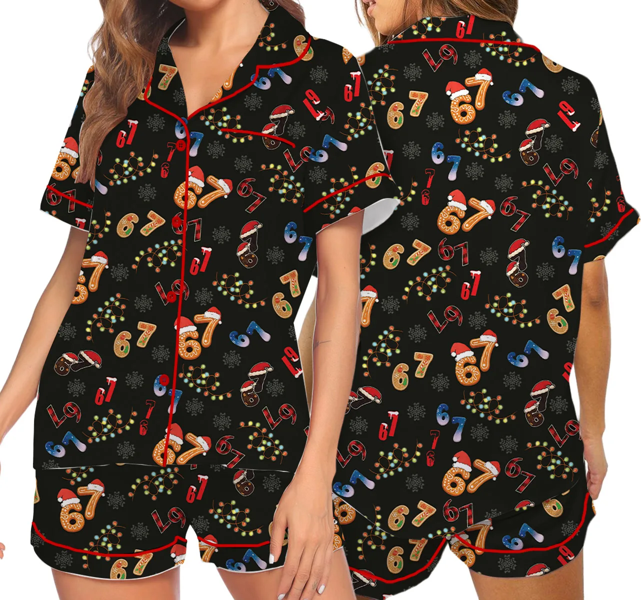 Trendy Six Seven Meme Christmas Satin Pajama Set, Santa Says Six Seven Pajamas Pants, Six Seven Satin Pajamas Set