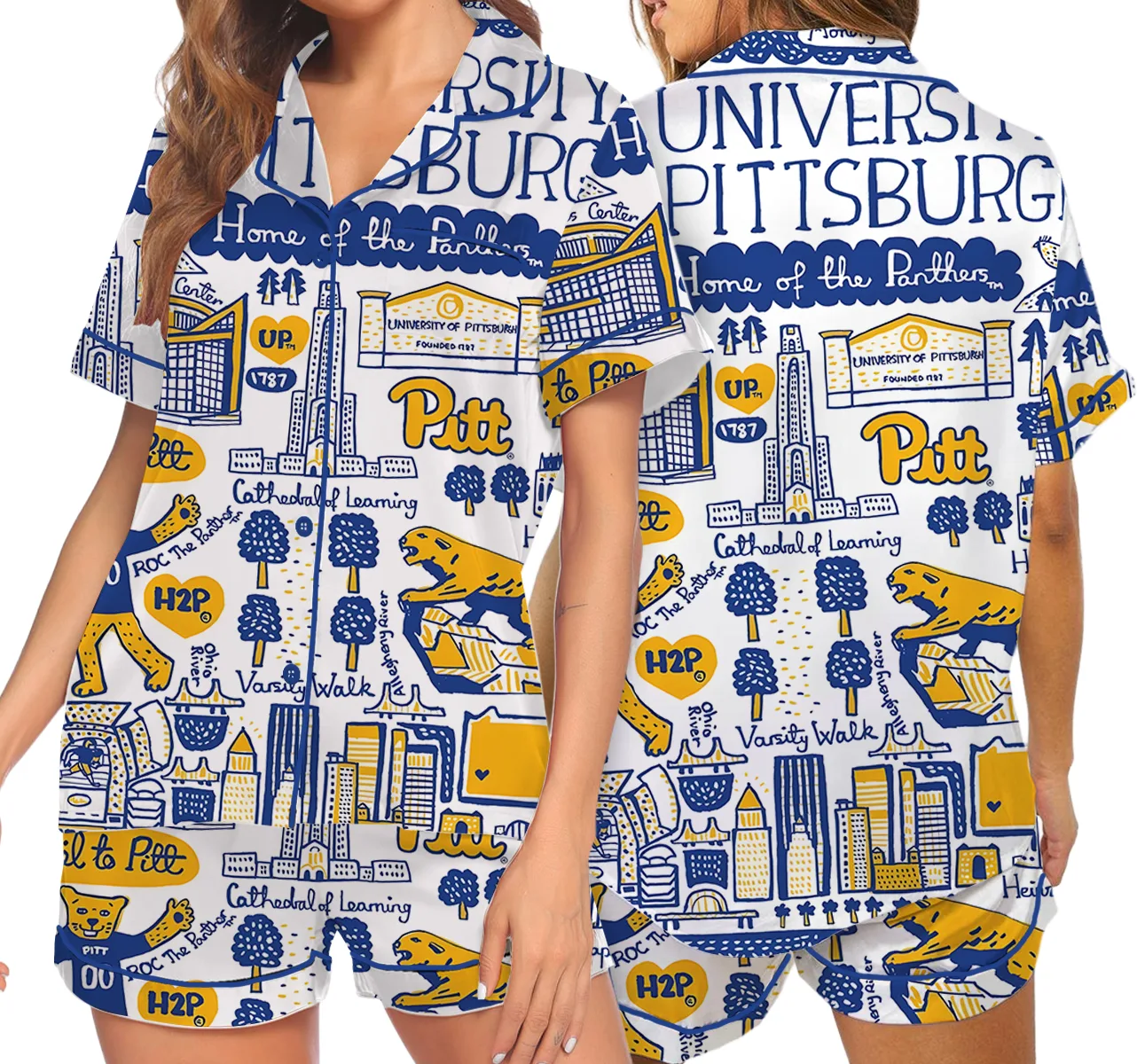 University Of Pittsburgh Satin Pajama Set For Women - Image 5