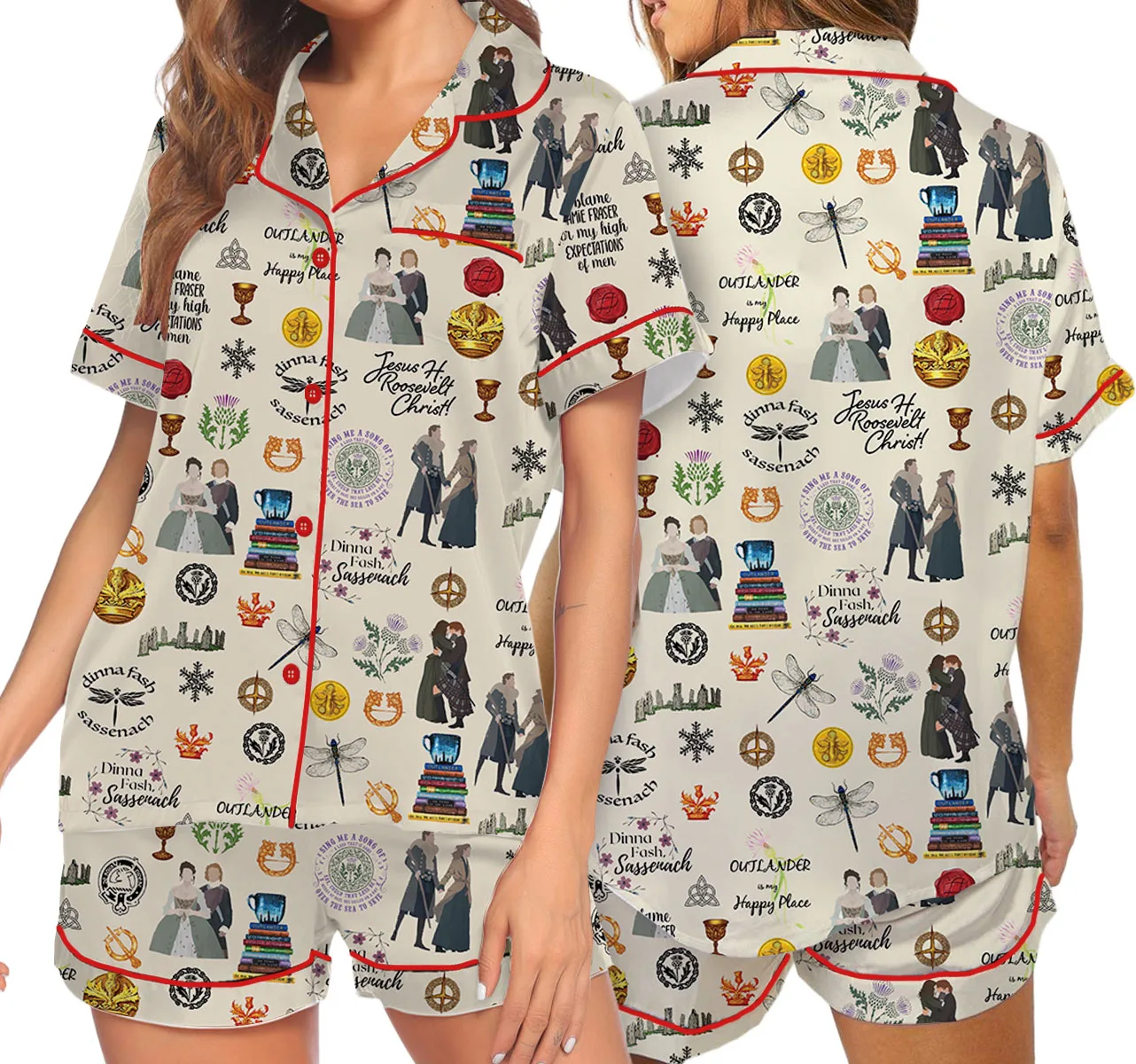 Fraser's Ridge Retro TV Series Satin Pajamas Set For Women - Image 5