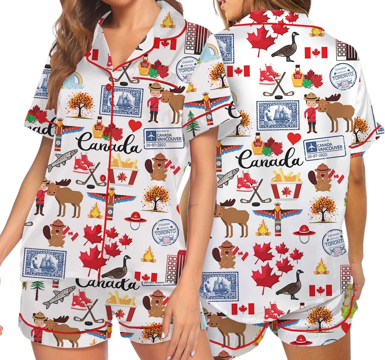Women's Canada Travel Satin Pajamas Set For Women - Image 4