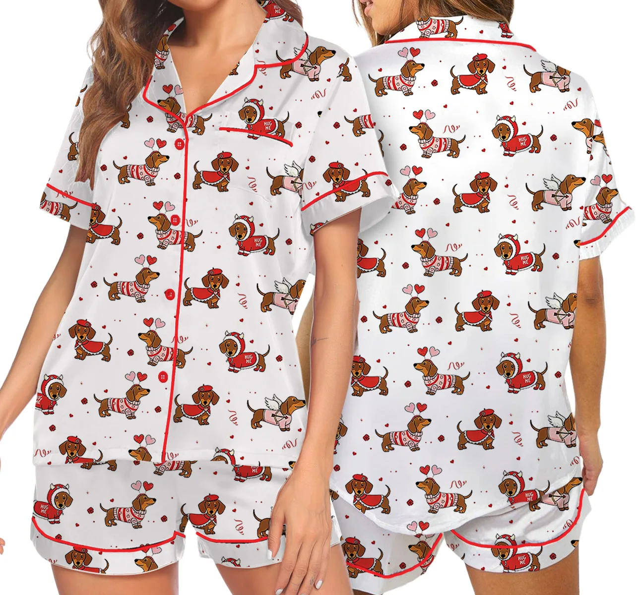 Women's Christmas Dachshund Satin Pajama Set For Women