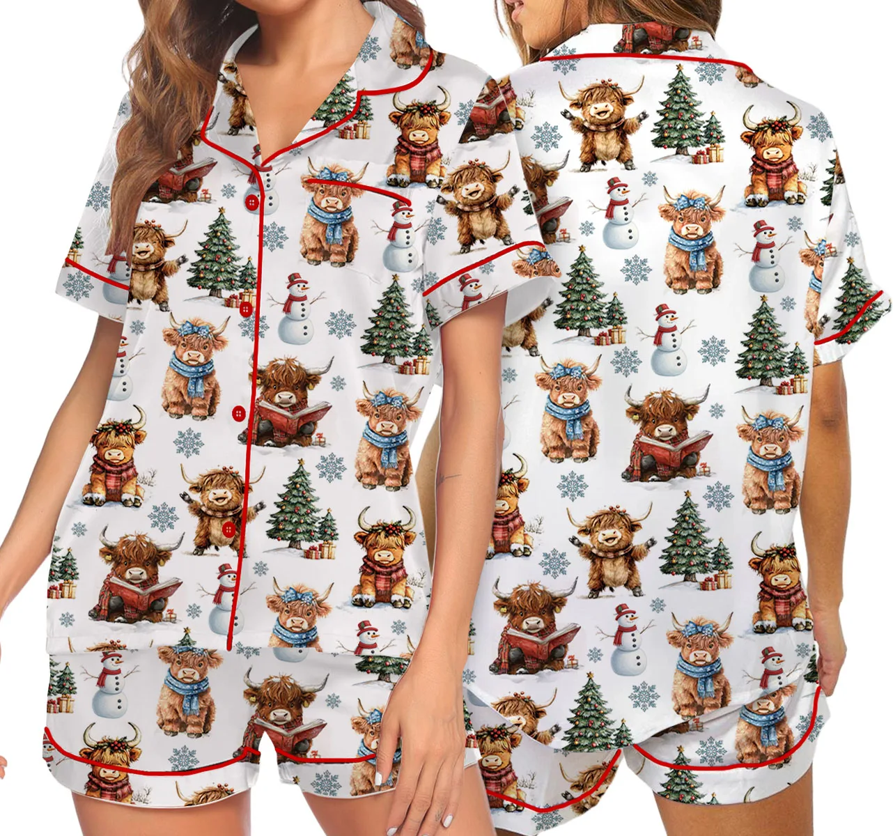 Christmas Highland Cow Pajamas Set, Cute Christmas Cow Pajamas, Western Xmas