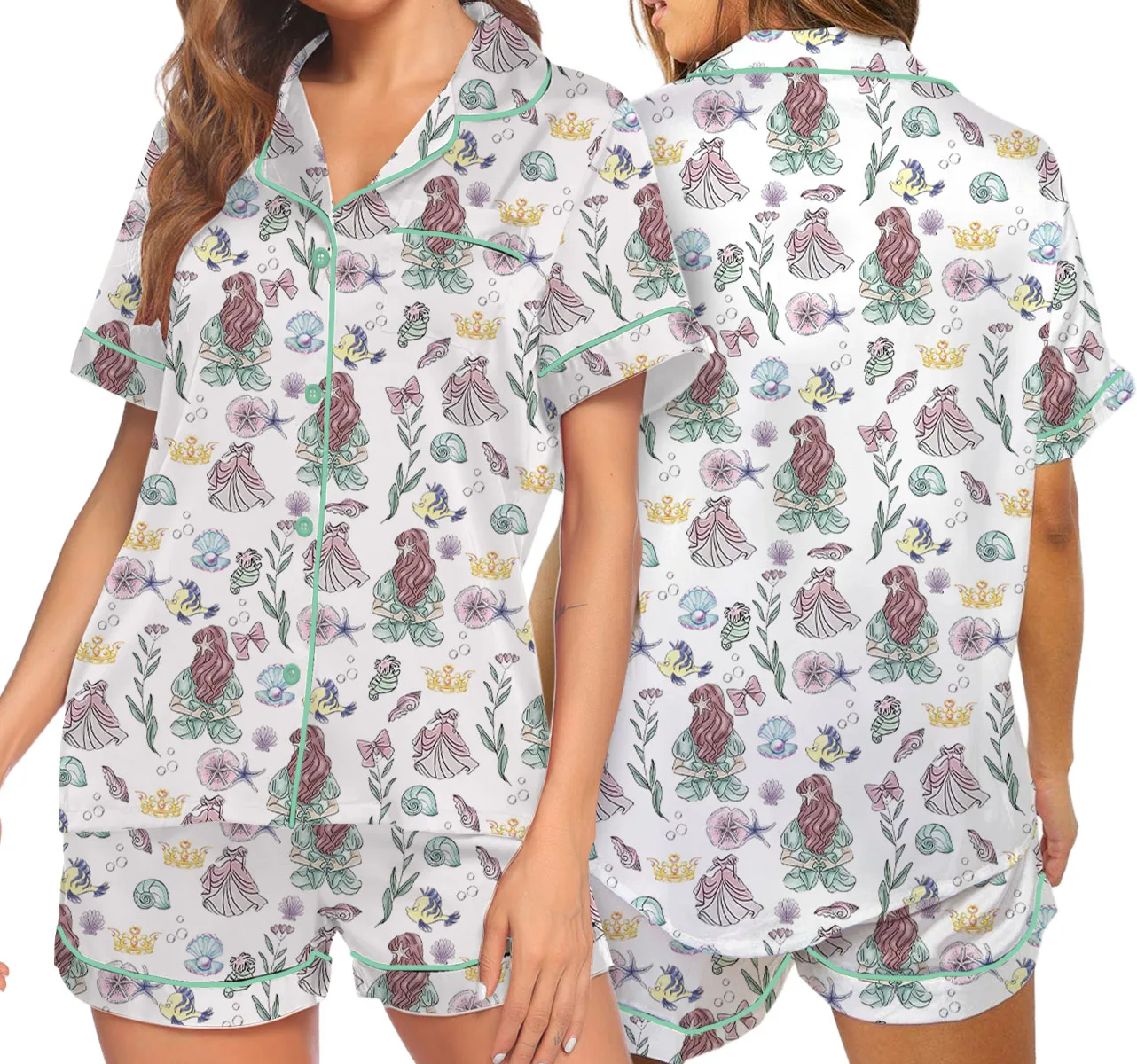 Women's Princesses Back View Pajamas Set For Women, White Color, US Size S-5XL - Image 5